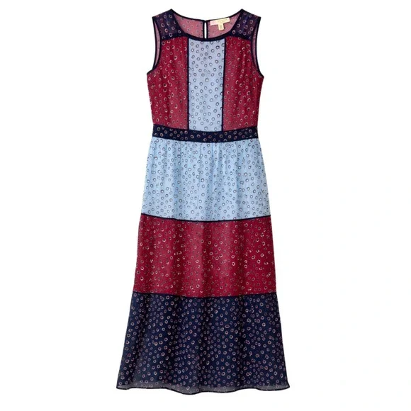 Ted Baker London Colorblock Floral Chiffon Midi Dress Women Sz 2 Old Money Chic - Picture 1 of 8